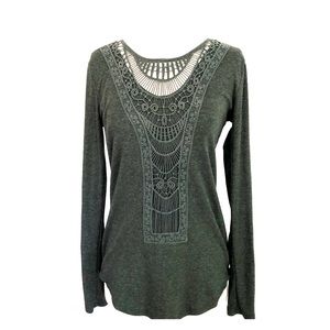 PattyBoutik Green Macrame Bohemian Top - Size M